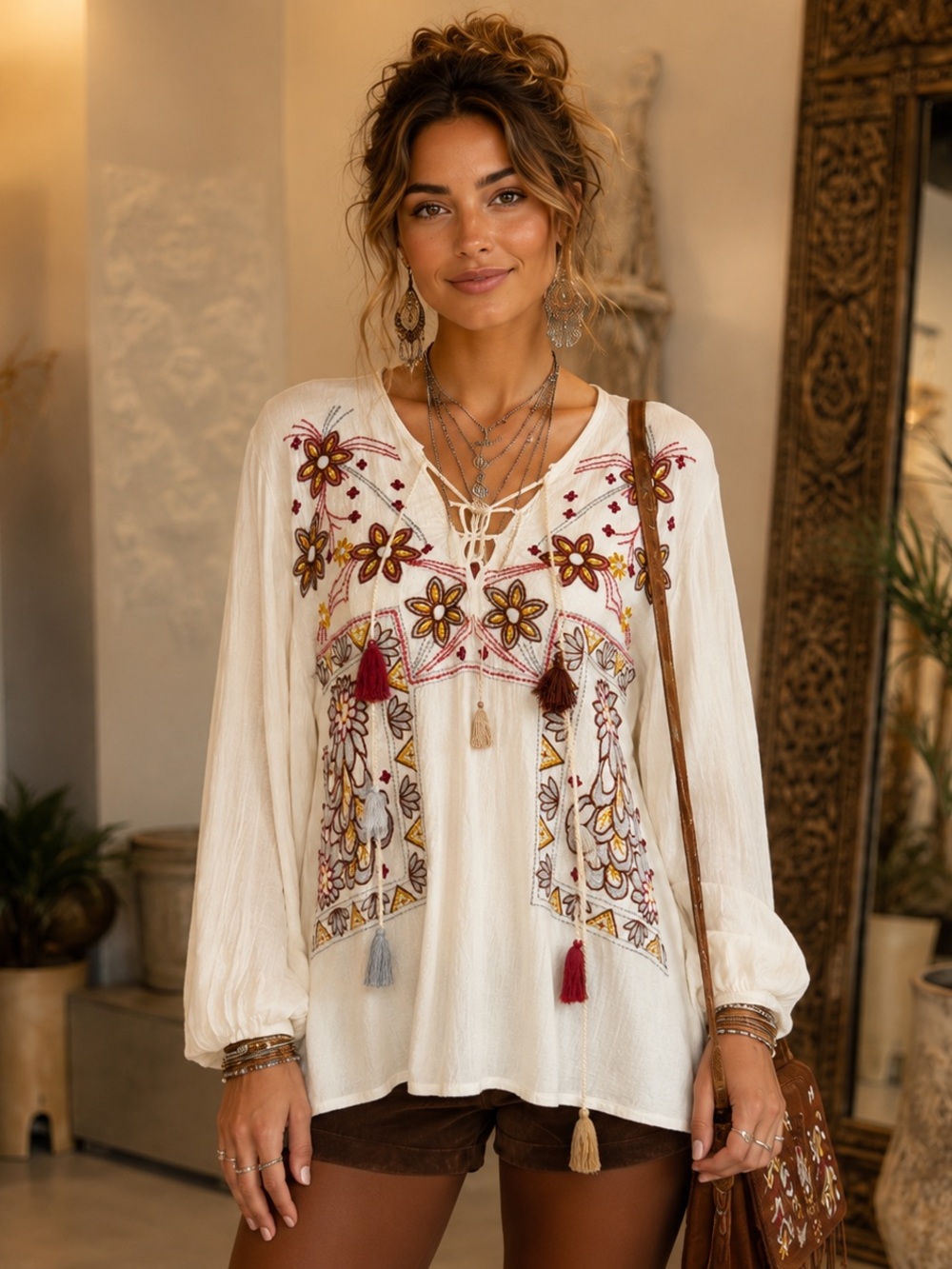 ANTHROPOLOGIE Collection by Chloe Oliver Bohemian Wildflower Blouse, Small
